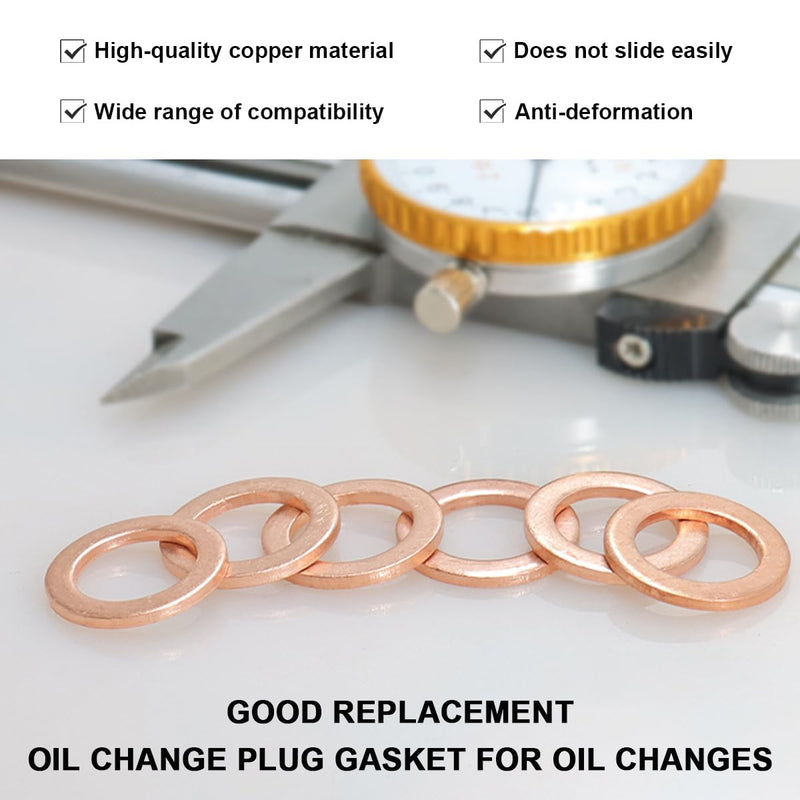 10 PCS Oil Drain Plug Gasket, 14mm Copper Oil Drain Plug Washer Gaskets, Drain Plug Gasket Crush Washer Seals Compatible with OEM 007603-014106, Automotive Replacement 10 PCS