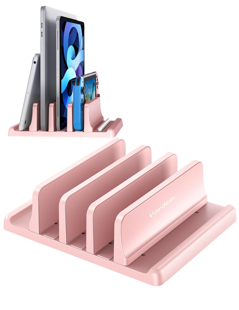 Vaydeer 3-Slot Vertical Laptop Stand Made of Premium ABS Plastics 5 in 1 Design Space-Saving Adjustable Desk Organizer for All MacBook/Chromebook/Surface (Pink) Pink