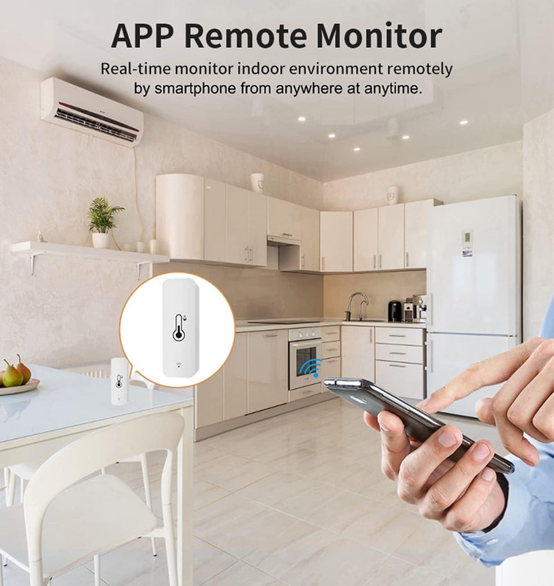 WiFi Humidity Temperature Monitor: Smart Hygrometer Thermometer for Remote Monitor and Alert, High Precision Indoor Thermometer with TUYA App, No Hub Required, Compatible with Alexa (4-Pack) 4-Pack