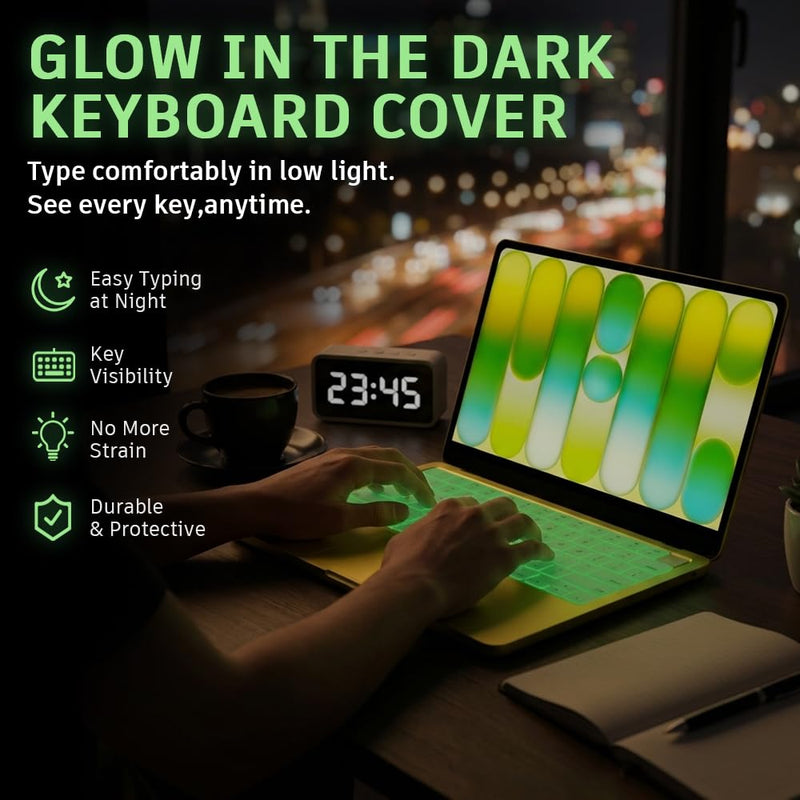 Glow in The Dark Keyboard Cover Skin for MacBook Neo 13 Inches A18 Pro | Glow at Night for Easy Typing, Silicone, US/ANSI Layout, Anti-Spill Dust Proof, Luminous Keyboard Protector Accessories White