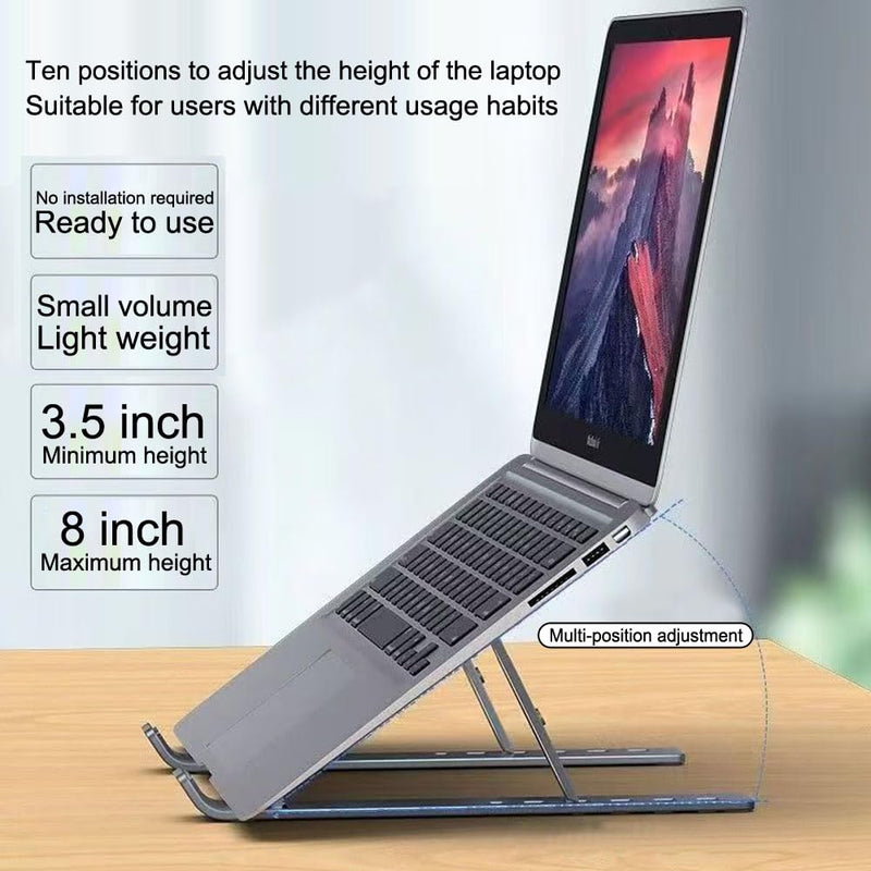 Laptop Stand for Desk,Adjustable Height Laptop Riser,ABS+Silicone Foldable Portable Computer Stand,Ergonomic Computer Riser Sturdy,Ventilated Cooling Notebook Stand,Black