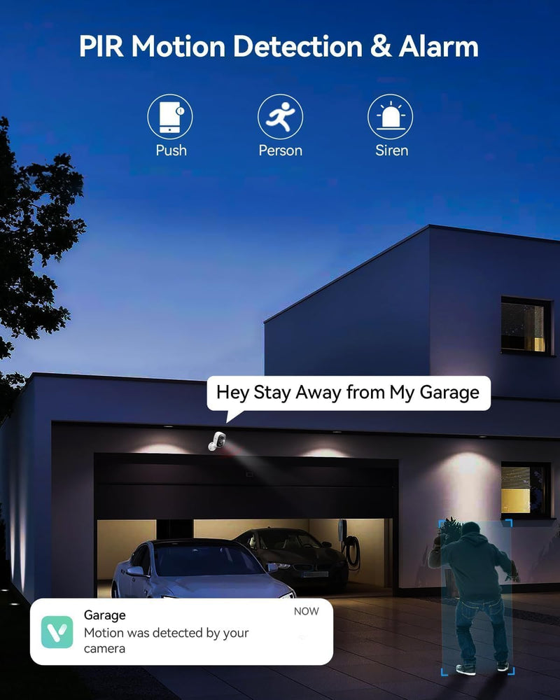 LongPlus Solar Security Cameras Wireless Outdoor, VicoHome Camera Wireless Camera for Home Security, 2 Pack 2K Battery Powered WiFi Cameras with AI Motion Detection, 2-Way Talk, Cloud/SD Storage 2 Pack ( 2K ) White ( Solar )