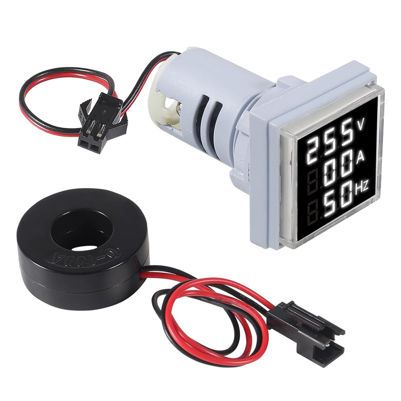 3pcs 3 in 1 60-500V 0-100A AC Digital Ammeter Voltmeter, 22mm Square Digital Tube Screen with Transformer, LED Display Voltage Detector Current Tester Gauge(White) White 3 in 1 Square