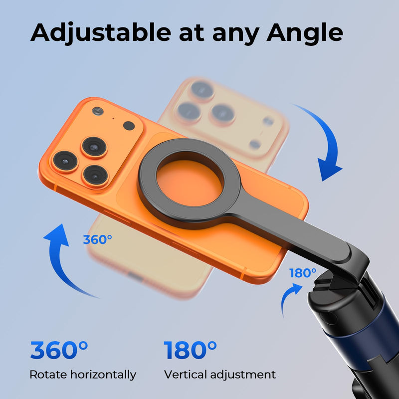 Kaitezenz Auto-Open Magnetic Selfie Stick Tripod for iPhone MagSafe, 71" Cell Phone Tirpod Stand with Metal Ring & Rechargeable Remote for Video Recording Vlogging Black KT-1025