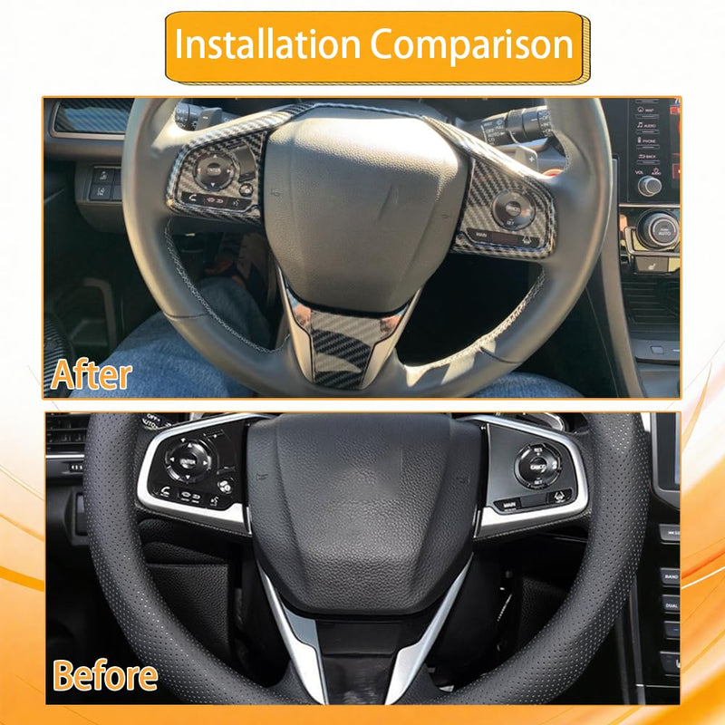Steering Wheel Trim Decoration Steering Wheel Button Cover Trim Sticker Compatible with Honda Civic Accessories 10th Gen 2016 2017 2018 2019 2020 2021 ABS Carbon Fiber Style (6 PCS) Steering Wheel Trim 3 Pcs
