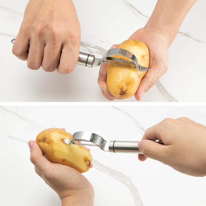 Long Potato Mashers with Peeler,The Long Handle Should Not Be Burned,Easy To Clean Potato Masher Stainless Steel,Size:L Silver-Set-L
