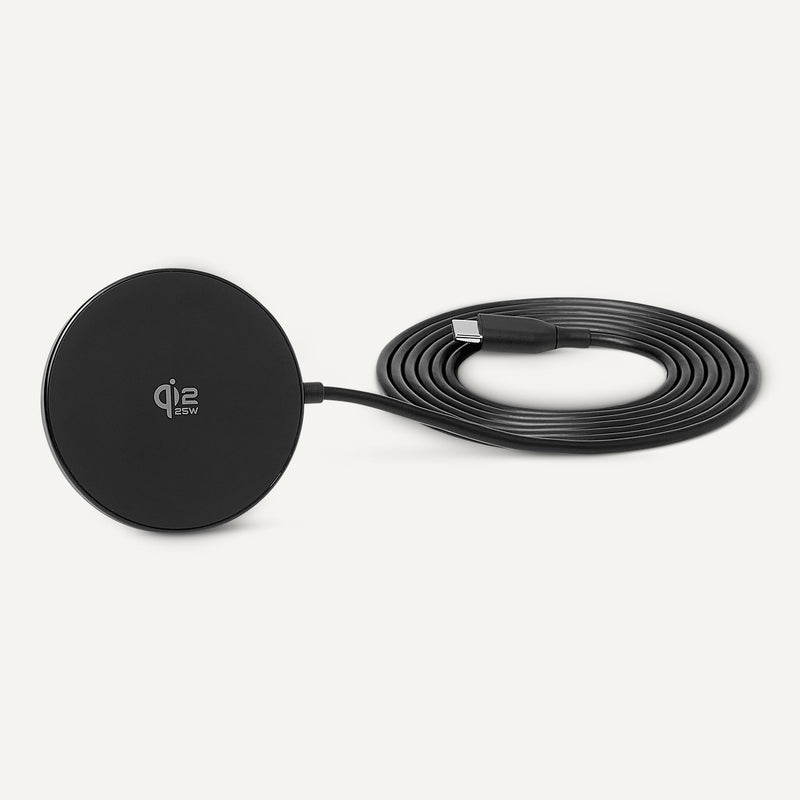 Amazon Basics 25W Qi2.2 Certified Wireless Charging Pad, MagSafe Compatible for iPhone 17/16/15/14/13/12, Magnetic Compatible for Android, Google Smartphones, Black (Adapter Not Included) 2.36x2.36x0.32 inches