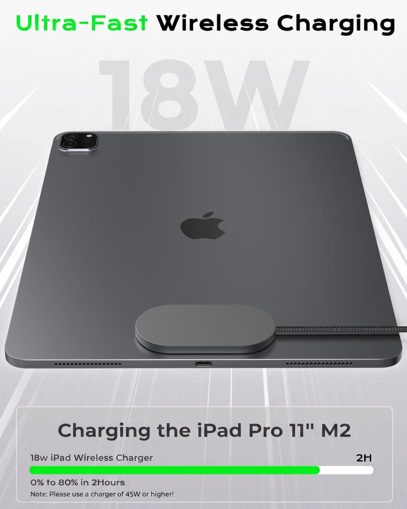 Magnetic Wireless Charger for iPad, PIN Smart Connector Charger | for iPad Pro 11 (1st/2nd/3rd/4th) & iPad Air 11 (M2/M3/M4) & Air 10.9 (4th/5th)ONLY, 18W Wireless Charging Pad (Adapter Not) iPad Pro 11" 1-4 & Air 11" M2/M3/M4 &Air 10.9" 4/5
