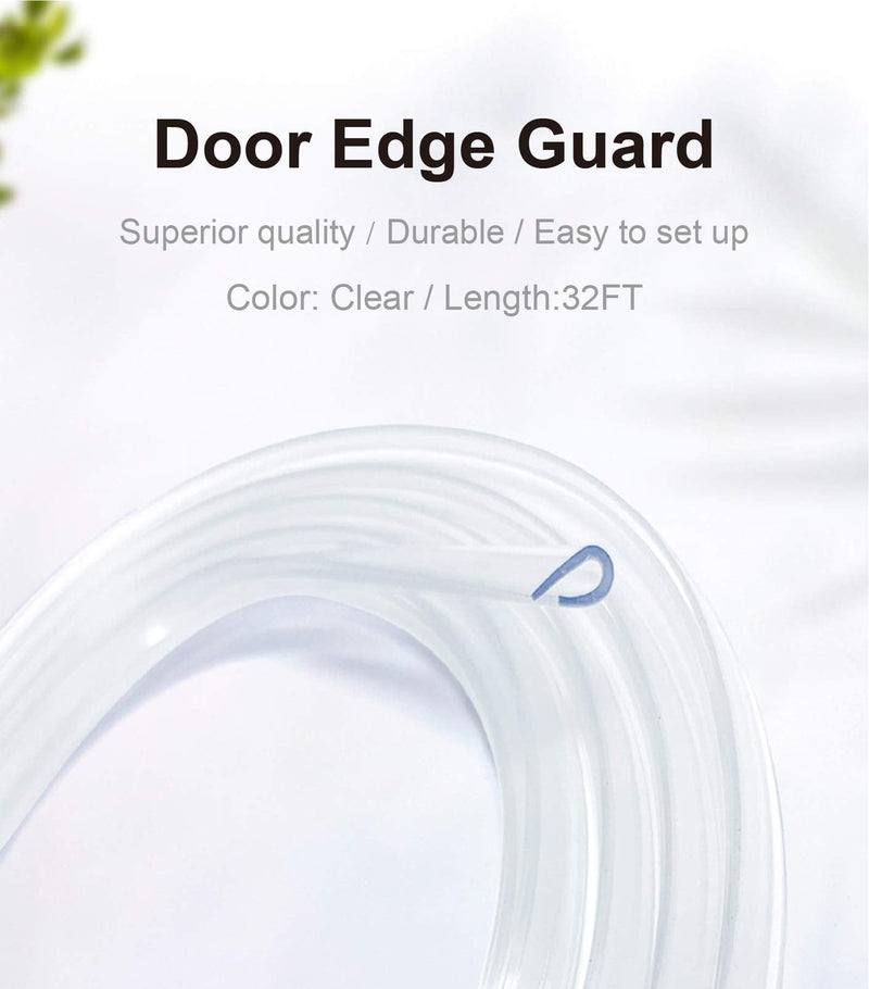 Car Door Edge Guards Clear, 32Ft Rubber Seal Protector U Shape Edge Trim Car Door Edge Protection Fit for Most Car 32Ft(Clear)