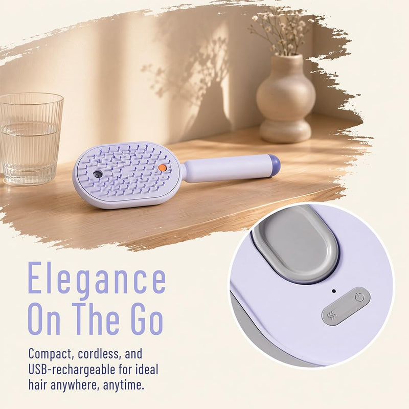 Electric Spray Air Cushion Massage Comb, Rechargeable Detangling & Anti-Frizz Hair Brush, Hair Brush with Water Spray, Self-Cleaning Anti-Tangle, Steam Hair Straightener for Wet & Dry Hair(Purple)
