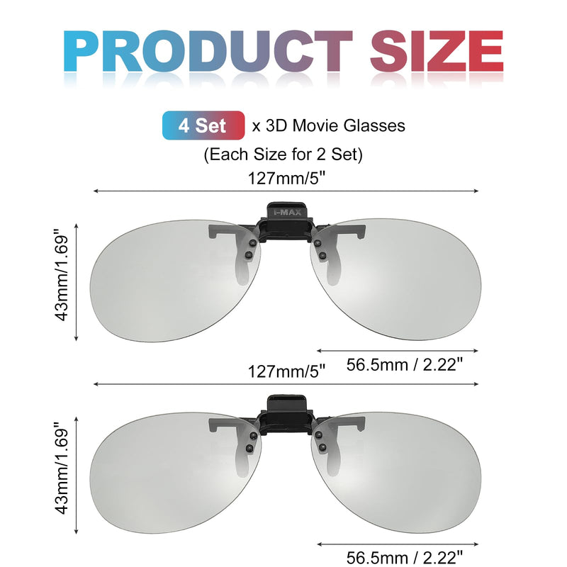 MECCANIXITY 2 Set Polarized Clip-on 3D Glasses, Passive Circular 3D Viewing Glasses Frames with Glass Case and Eyeglass Cloth for RealD/Image Maximum Movies Theater Games TV (Metal Clip)