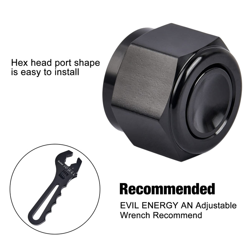 EVIL ENERGY 8AN Flare Cap Block off Fitting Plug Black 2PCS
