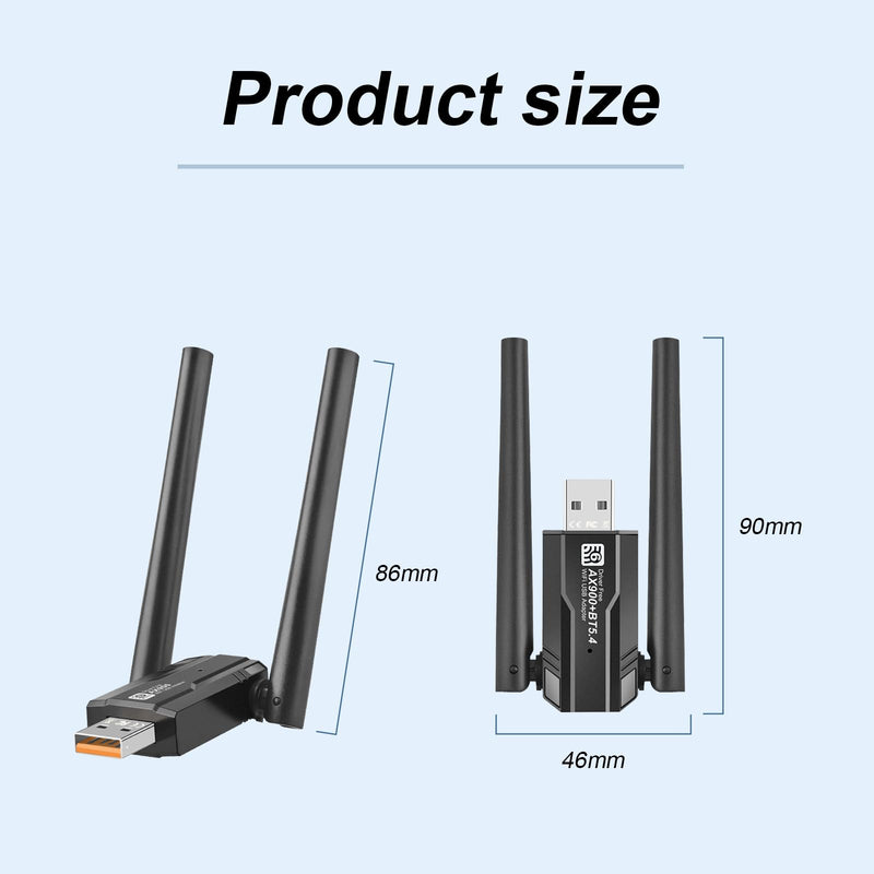 USB WiFi 6 Adapter Bluetooth 5.4, AX900M Dual Band 5/2.4Ghz,Wireless Network External Receiver for Laptop/PC/Desktop，with 5dBi Antenna Compatible with Windows 7/10/11,Black
