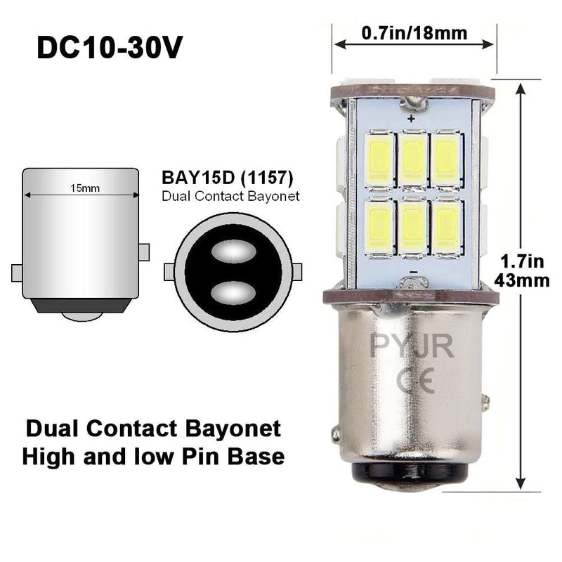 1157 Led Bulb White, Bay15d Led 12V 5W Bulb, Dc10-30V 6000K 800 Lm For Tail/Brake, Backup Light, For Car, Rv, Trailer, Boat, Motorcycle. (Pack Of 2) 1157-White