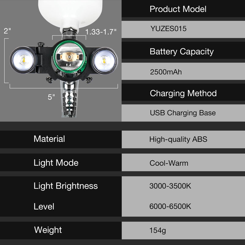 YUZES Paint Spray Gun Light with Charger, White/Warm Light 2 Modes, 3 Levels of Brightness Adjustable, LED Ultra Lighting System, Universal Auto Paint Gun Light