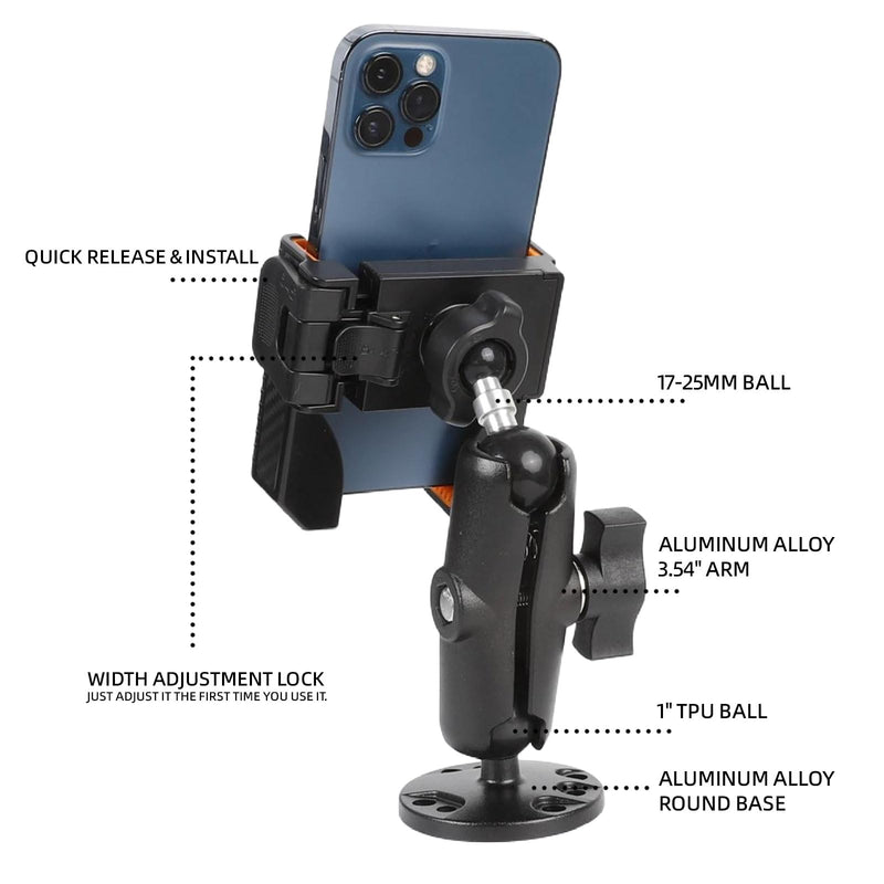 xik Phone Mount Holder for Boat Kayak Car Truck UTV - Round AMPS Base, [1s Lock & Release][360° Adjustable], Fits 4.7"-7.2" Phones, Heavy Duty, Wall Mount Medium style
