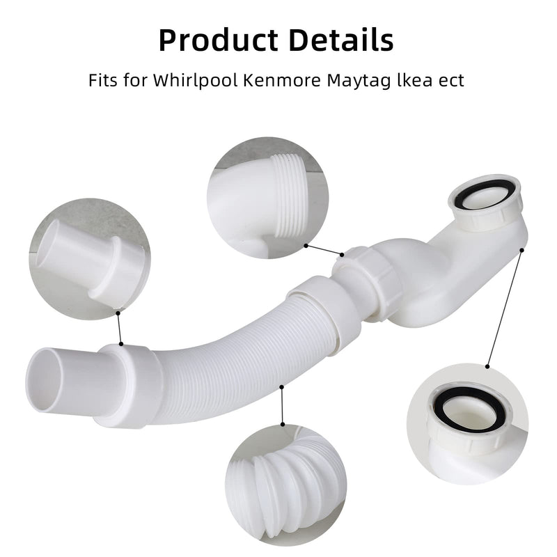 Flexible Freestanding Tub Drain Kit - Low Profile Flat P Trap for Bathtub Shower Drain Pipe - 1 1/2 inch Diameter One end thread