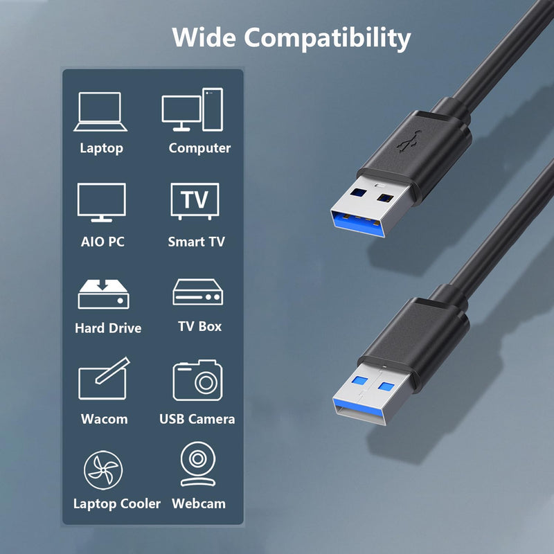 USB 3.0 A to A Male Cable, USB Male to Male Double End Cord 3.3ft Compatible with Hard Drive Enclosures, DVD Player, Laptop Cooling Fan/Pad, Printer, Camera and More