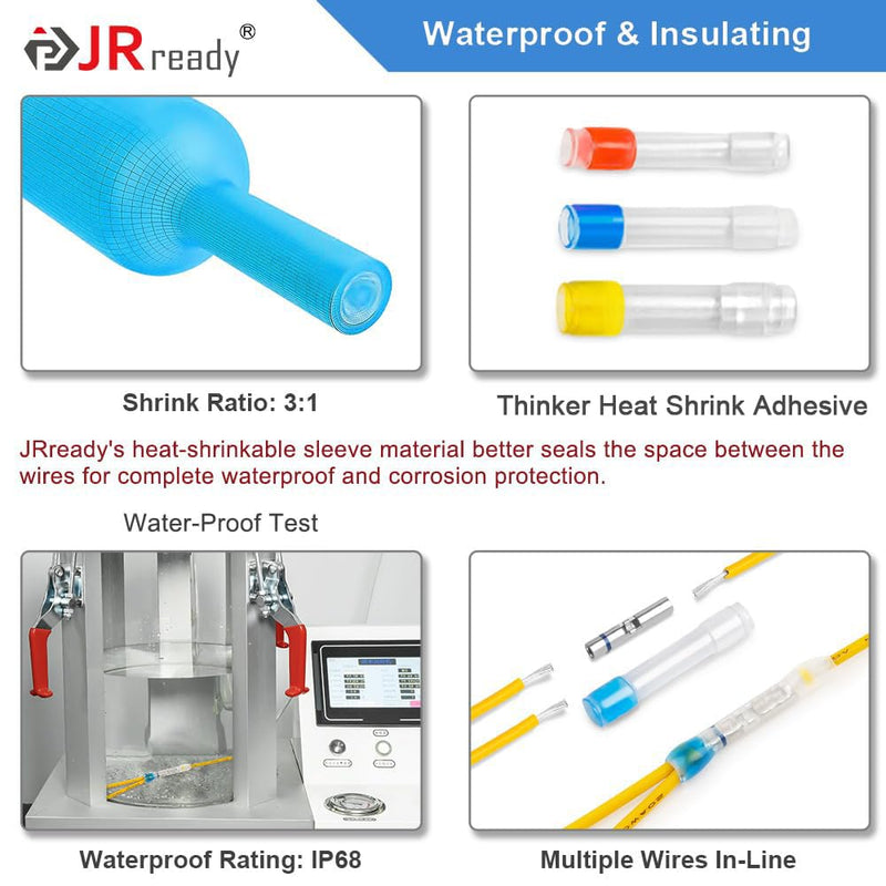 JRready 100Pairs Heat Shrink Tubing Butt Connectors IP68 Waterproof Butt Splice Miniseal Wire Connectors PE Insulation Sleeves Marine Automotive 16# 16-20AWG Tinned Copper(M81824/1-2) ST6388-16-100 16# 100 Pairs
