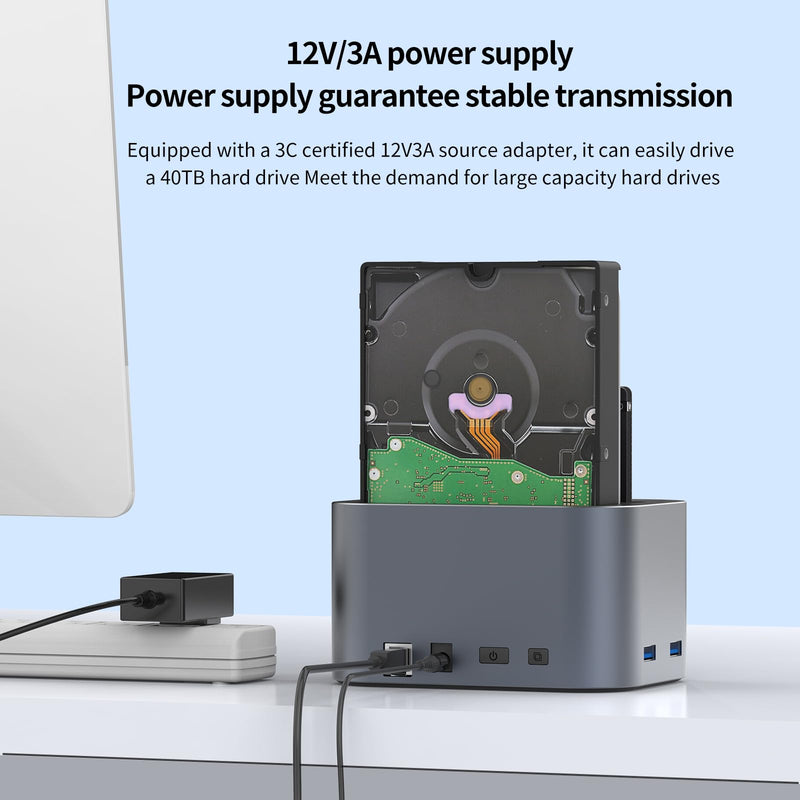GODO Hard Drive Dock USB 3.0 to SATA I/II/III RGB Dual Bay Aluminum External Hard Drive Docking Station for 2.5 3.5 inch SATA HDD SSD Support UASP, 2x16TB + 2 USB3.0 Ports