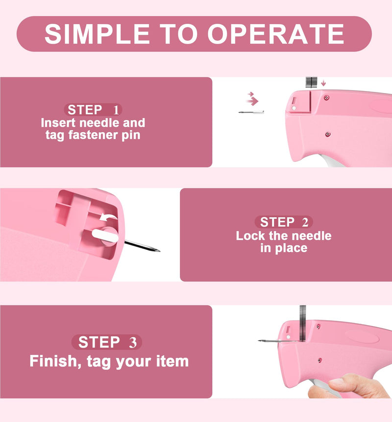 Mini Stitch Gun for Clothes, Clothing Tag Gun, Tag Gun Quick Clothing Fixer with 6 Fine Needles, 2000 Pcs Tagging Gun Fasteners (1000 White & 1000 Black) Pink