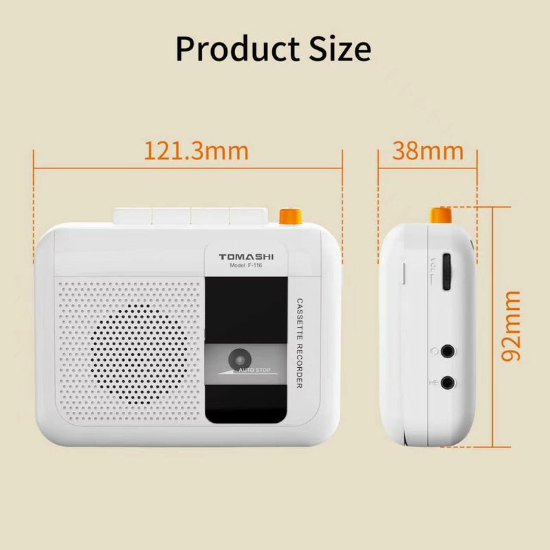 TOMASHI Portable Cassette Player, Tape Recorder, with Build in Microphone/Speaker/Headphone Jack. Fast Forward, Fast Rewind, Auto-Stop