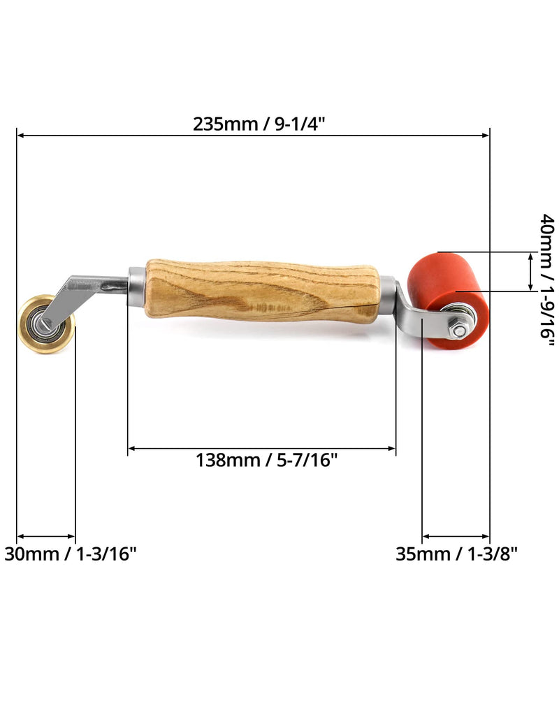 QWORK Seam Roller, 40mm Silicone Seam Roller with 6mm Brass Detail Penny Roller, Smoothing Seam Roller Tool for PVC/TPO/EPDM Single Ply Roofing Tape Seam Roller with Detail Penny Roller 1 Pc