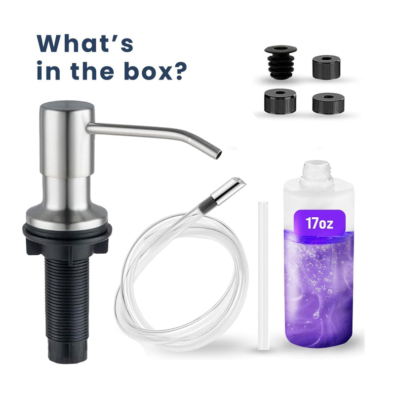 SBEN Built-in Kitchen Sink Soap Dispenser – Stainless Steel Brushed Nickel Pump, 17 oz Bottle and Extension Tube Kit 47", Upgraded Metal Check Valve, Countertop Hand Soap & Lotion Dispenser