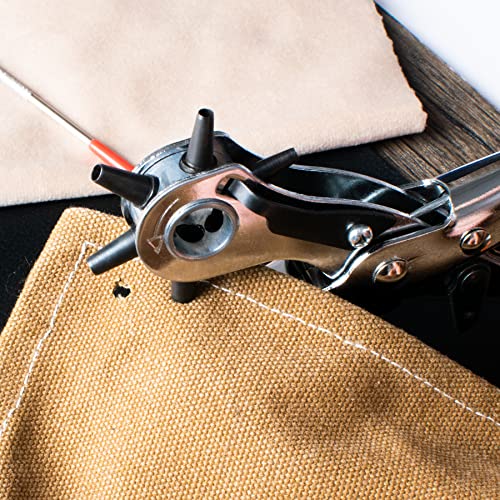 Rotary Leather Hole Punch for Belts, Leathercraft, Rubber (Silver) Silver