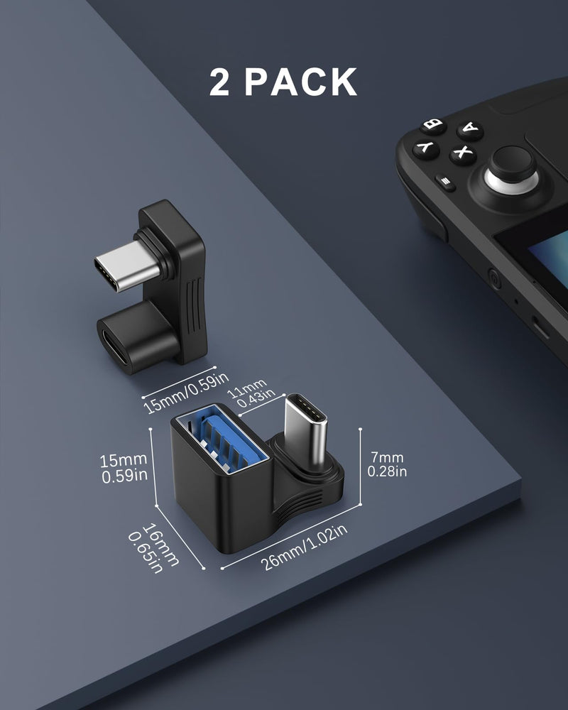MoKo 180 USB-C Adapter 2-Pack, U-Shape, PD 100W Fast Charging, 4K Video, Angled for Steam Deck, Switch, Laptop, Tablet, Phone C to C, C to A Plastic Black