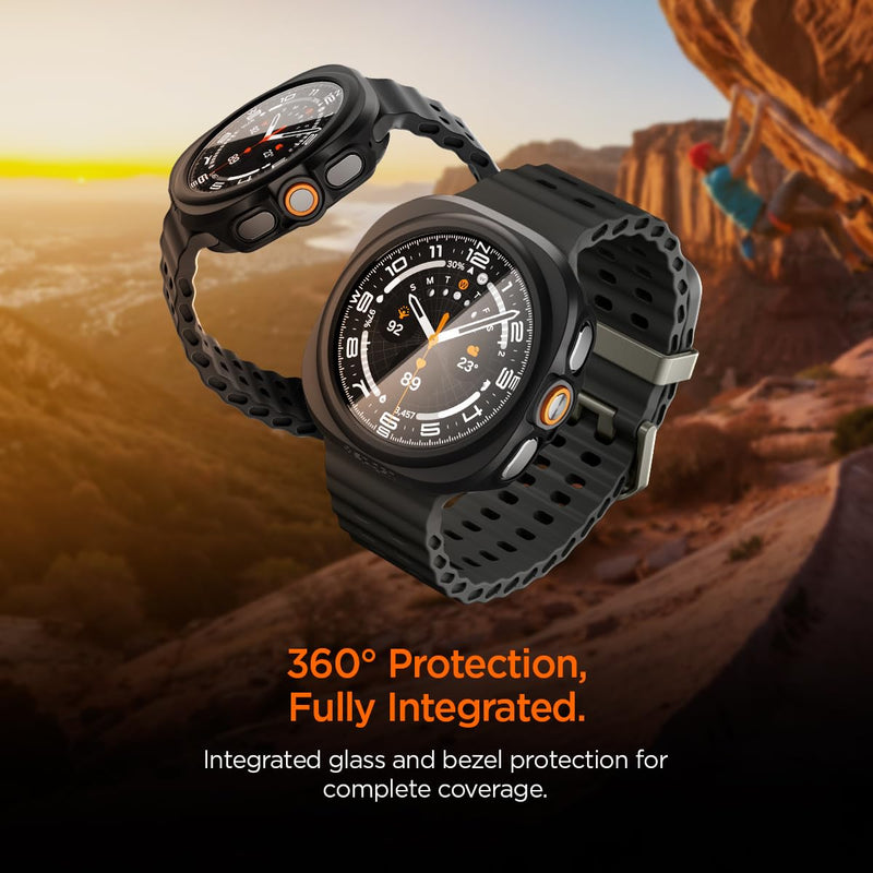 Spigen Thin Fit 360 for Samsung Galaxy Watch Ultra 2 Case (2026) | Touch Sensitive Tempered Glass Screen Protector Slim Lightweight Protective Scratch Resistant PC Cover - Black