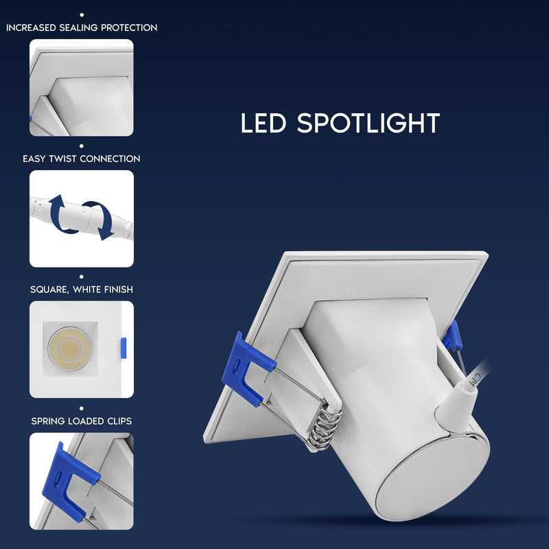 LUXRITE 3 Inch Square LED Recessed Ceiling Light with J-Box, CRI90, 8W, 5CCT Selectable 2700K - 5000K, 740 Lumens, Dimmable Canless Downlight, Wet Rated, IC Rated, ETL Listed (1 Count (Pack of 1)) 1 Count (Pack of 1)