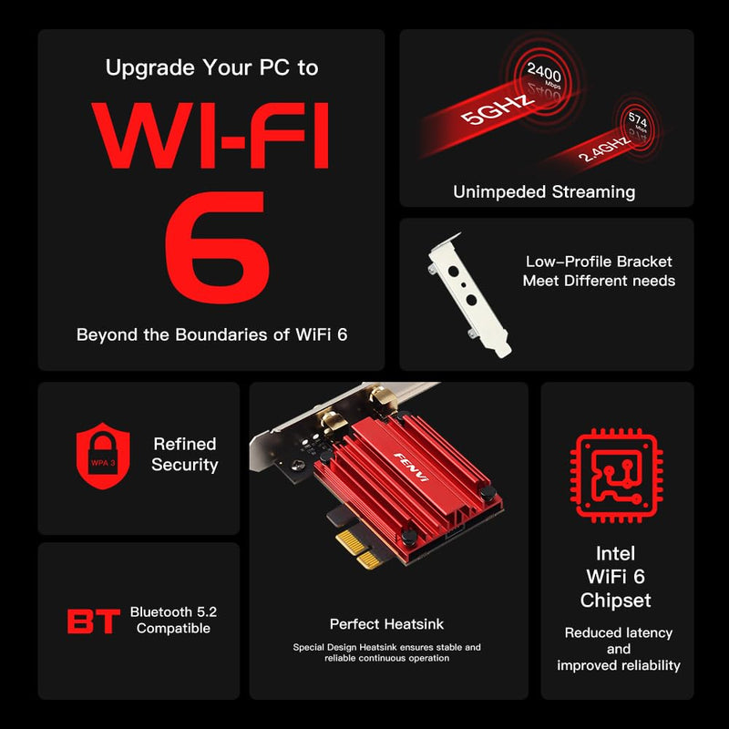AX200 WiFi 6 PCIe WiFi Card (PCE-AX3000) - 3000Mbps Dual-Band Wireless Adapter with Bluetooth 5.2, MU-MIMO, OFDMA Compatible with Windows 10/11, Desktop Gaming & High-Speed Networking
