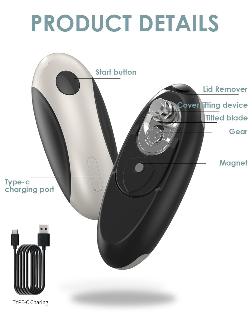 Rechargeable Electric Can Opener - One Touch Automatic, Hands Free Operation Easy Grip for Seniors & Arthritis, Works with All Cans - Cordless, No Sharp Edges Rechargeable