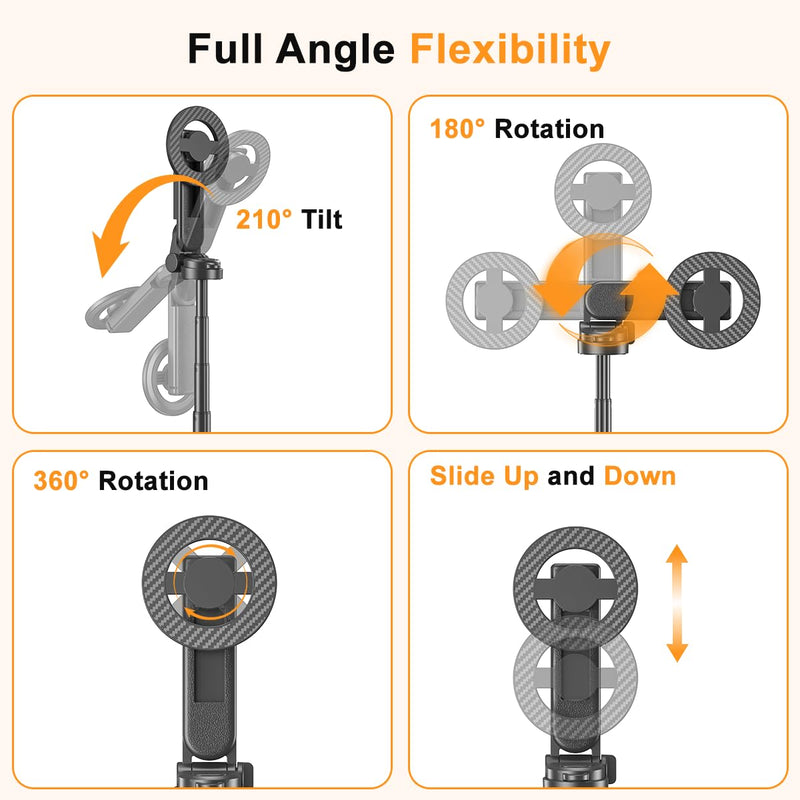 Upgrated 5-in-1 Magnetic Selfie Stick with Remote for Cell Phone 360° Rotation.Can Transforms into Mini Tripod/Camera Grip/Handheld Stabilizer/Phone Stand.Extend to 25 inches Black