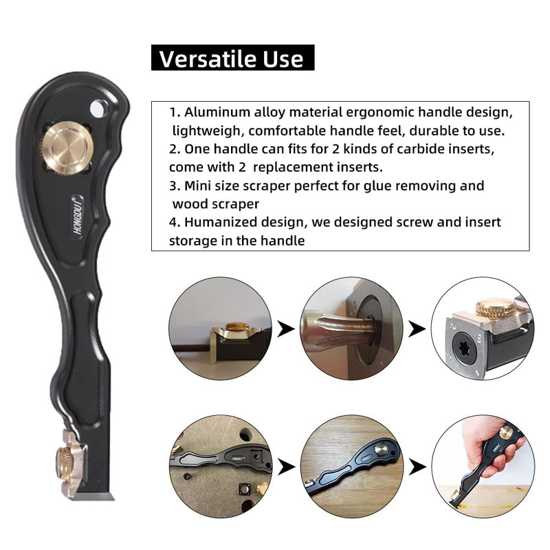HONGDUI 2 in 1 Carbide Scraper, Aluminum Alloy Wood Scraper for Glue and Wood Surface Scraping, Woodworking Tool