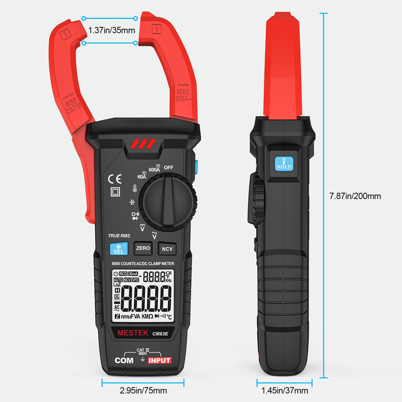 Digital Clamp Meter Multimeter, TRMS 6000 Counts 600A Current Amp Volt Meter, Auto-Ranging Voltage Tester Measures AC DC Current Voltage Resistance Capacitance Temperature Diodes Continuity NCV