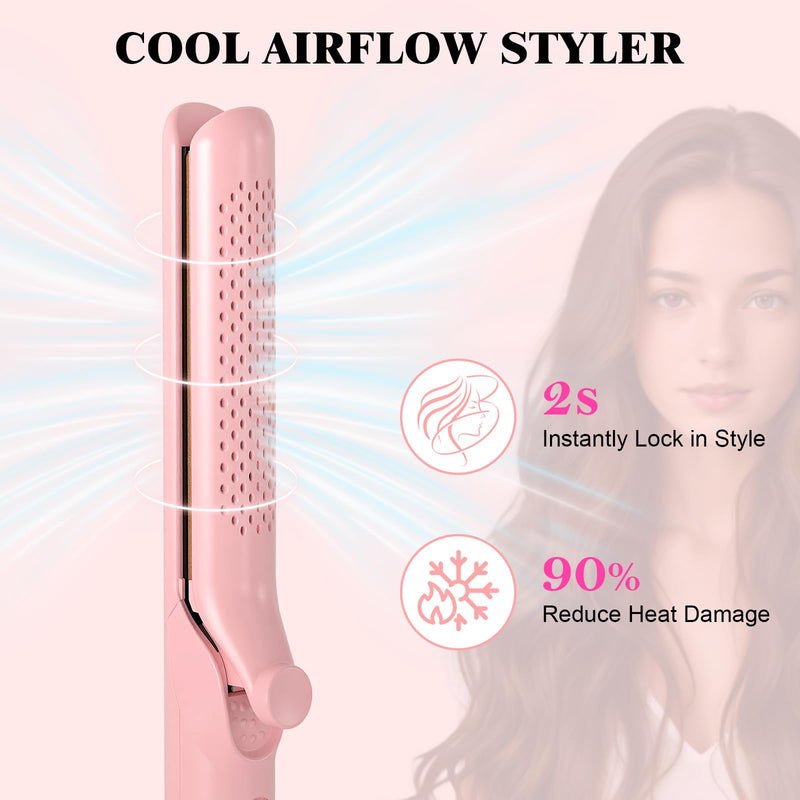 Flat Iron Hair Straightener and Curler 2 in 1, Airflow Style Curling Iron | 360° Airflow Style, 25MM Ionic Curling Wand Reduces Damage, 5 Temps & Dual Voltage for Long Short Hair