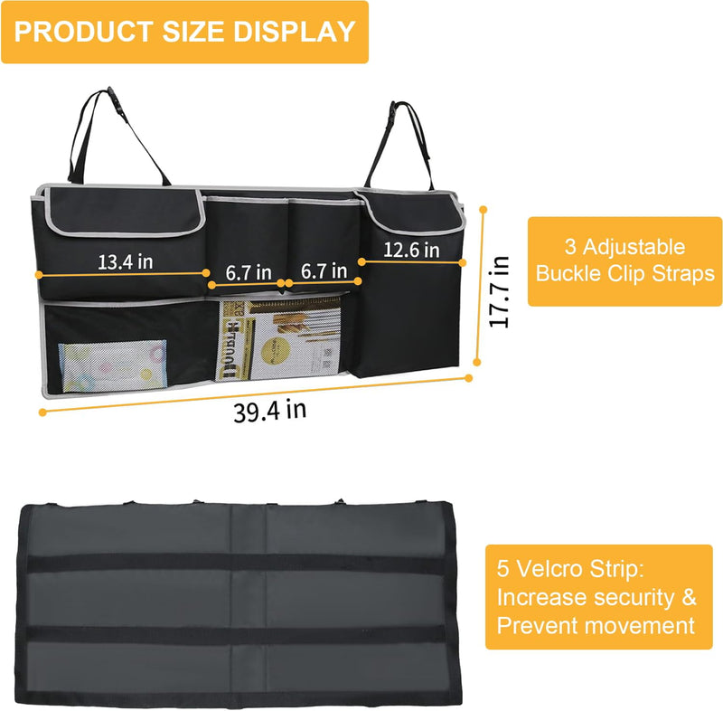 UYYE Trunk Hanging Organizer, Backseat Bag, Car Interior Accessories with 4 Pockets & 2 Mesh Pouches for Groceries, Will Provide More Storage Trunk Space for SUV, Jeep, MPVs A