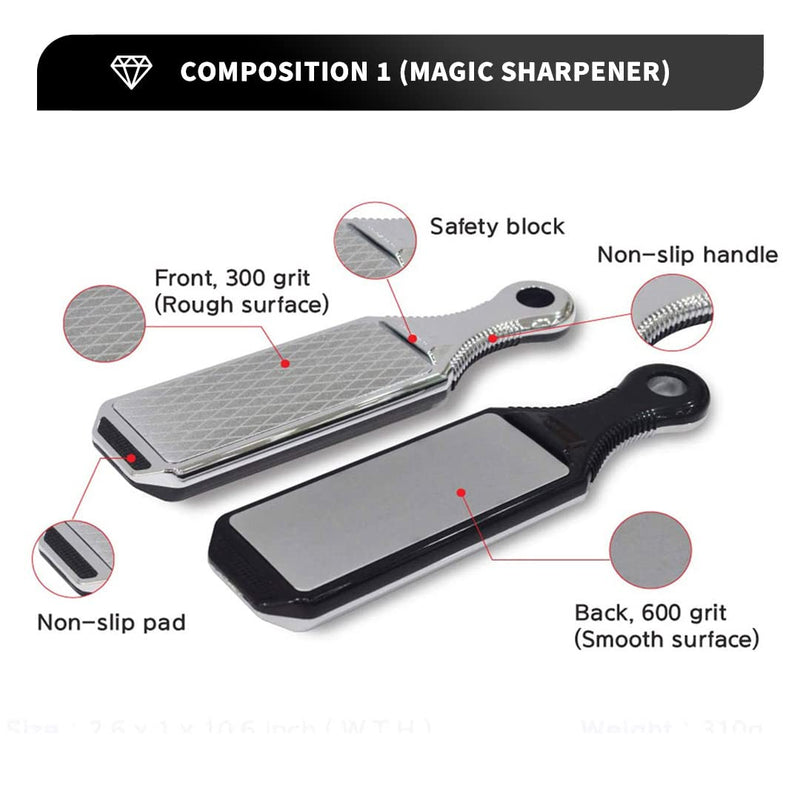Knife Sharpeners Handheld 300/600 Grit Double Sided Diamond Knife Sharpening Weststone Stone for Kitchen Knives Scissors Garden Tools with scissors sharpener(SHA-2W SET)