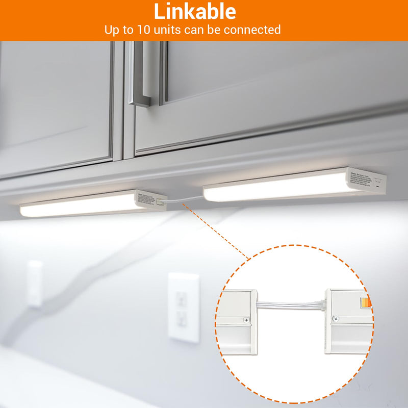Dawnrise 18" Hardwired Under Cabinet Light,Linkable,970 Lumens,3 Color Selectable,Brightness Adjustable,Under Counter Lights for Kitchen,Wide Luminous Surface,White Finish,Metal Base(1 Pack) 1 Pack 18 Inch