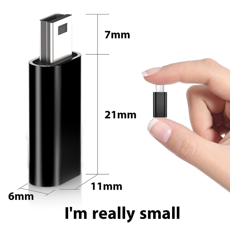 USB C to Mini USB Adapter, Type C Female to Mini USB 2.0 Male Convert Connector Support Charge & Data Sync Compatible GoPro Hero 3+, MP3 Players, Dash Cam, Digital Camera, Receiver etc(2-Pack) Black