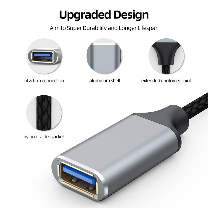 Short USB Extension Cable 6 inch 10 Pack, USB 3.0 Cable Extender Braided USB A Male to Female Compatible with USB Flash Drive, Printer, Camera, Mouse, Keyboard, Headset 0.5FT