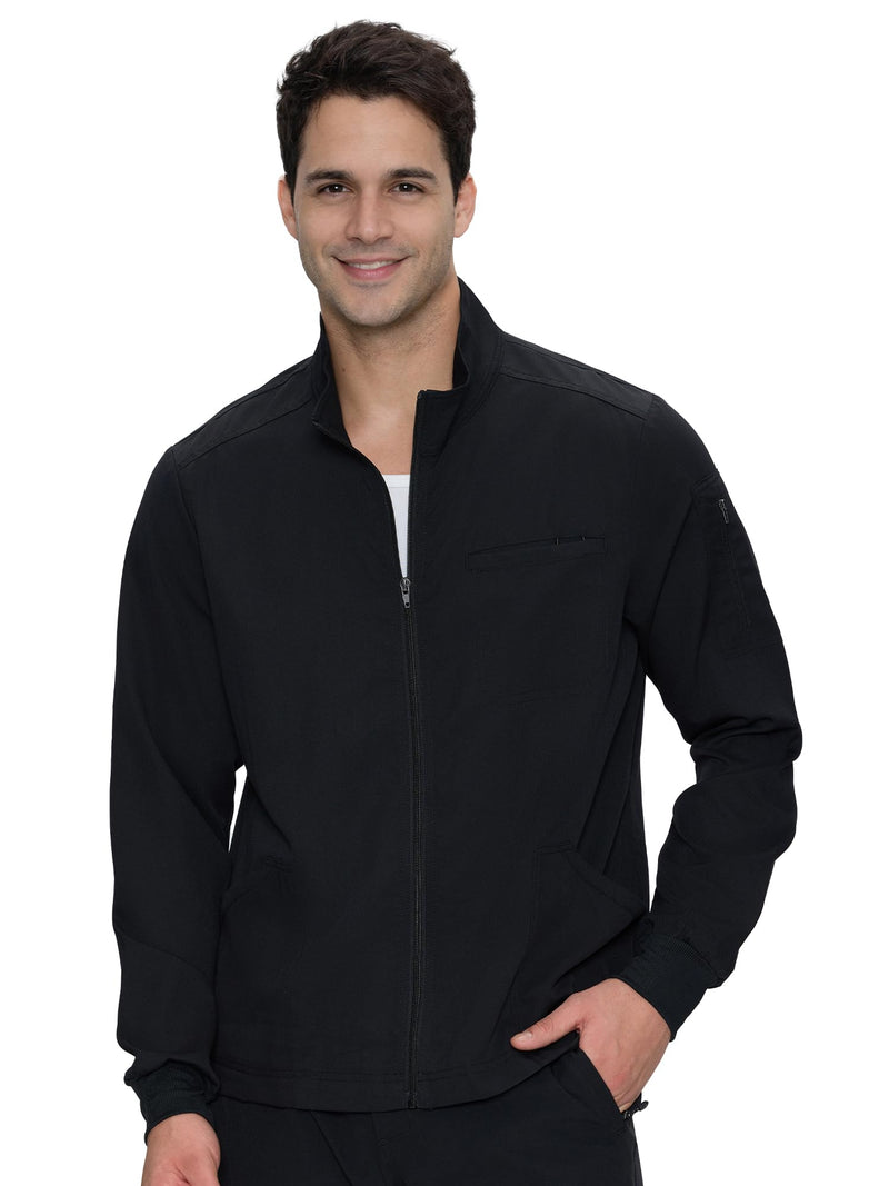 COZYFIT Scrub Jacket Men, Zip Front Men's Medical Scrub Jacket with 5 Pockets, Soft Stretch Fabric Large Black