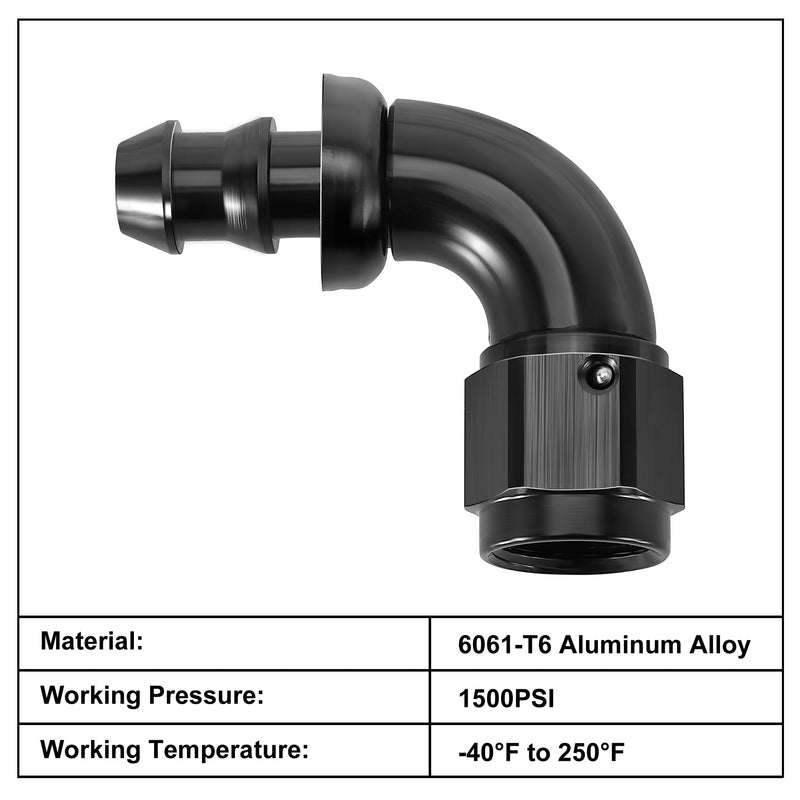 EVIL ENERGY 8AN 90 Degree Push Lock Fitting One Piece Full Flow Hose End