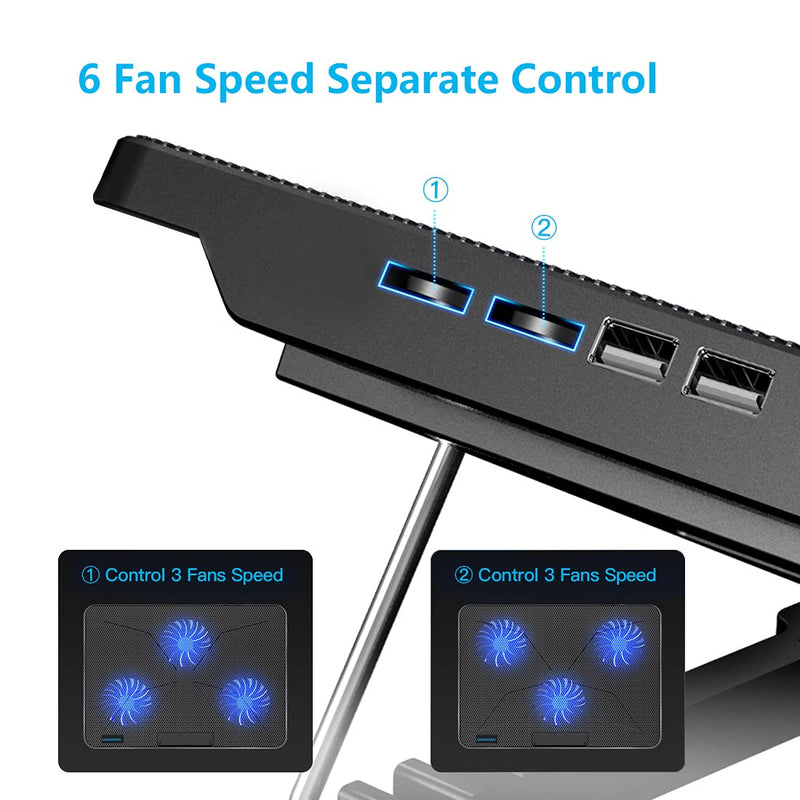 LIANGSTAR Laptop Cooling Pad, Laptop Cooler with 6 Quiet Fans for 12-17 Inch Notebook Gaming Fan Stable Stand, 7 Height & Wind Speed Adjustable, 2 USB Port & Phone Holder (Black) Black