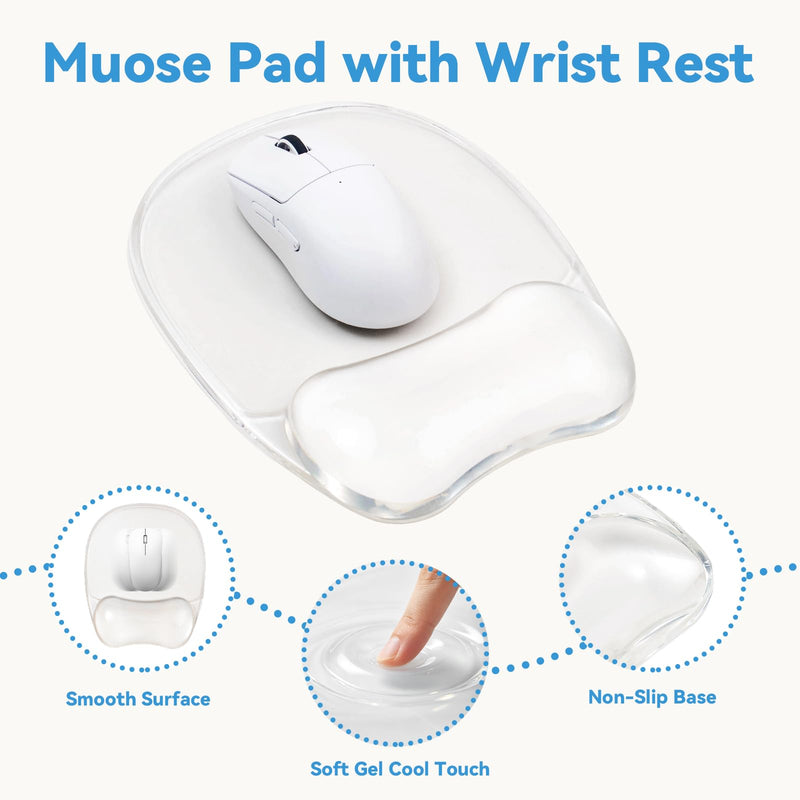Gel Wrist Rest for Keyboard,Clear Keyboard Wrist Rest and Gel Mouse Pad Set | Ergonomic Gel Wrist Rest,Anti-Slip Keyboard Wrist Support and Mouse Wrist rest for Desktop Relieve Pain(Clear) Clear