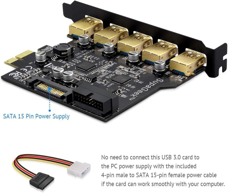 USB 3.0 PCI-E Card,USB 3.2 Gen1PCI Express 5-Ports Card Bandwidth up to 5 Gbps, Extension of 5 USB 3.0 Ports Front Panel for Desktop PC Win 10/8/8.1/7/XP PCI-E to 5USB