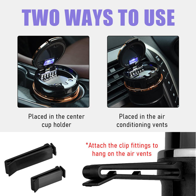 Ziciner Car Ashtray with Lid, Detachable Auto Ashtray with Led Light, Portable Ashtray for Most Car Cup Holder and Air Vent Home, Office, Universal Interior Car Accessories (Rose Gold) Rose Gold