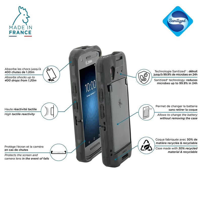 Mobilis Rugged Case for Zebra TC21 TC26, Military Grade Shockproof Protective Cover for TC21/TC26 Mobile Touch Computer, Handheld Barcode Scanner Shell, Made with Recycled Materials, Black Coque Seule